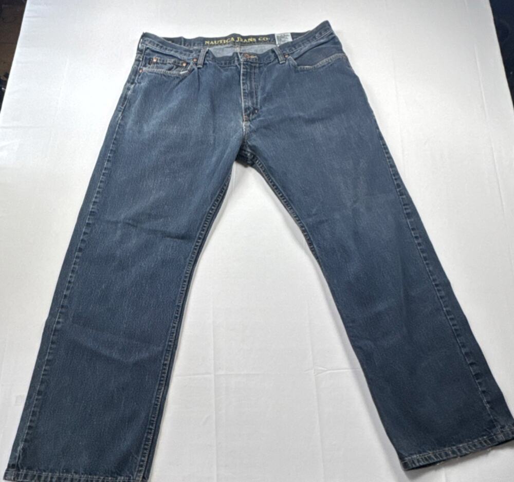 Nautica Jeans Co. Straight Medium Blue Denim Jeans Button Zip Pockets Mens